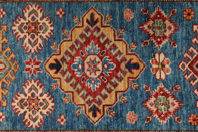 3x23 Red and Blue Kazak Tribal Runner