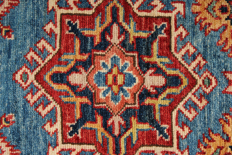 3x23 Red and Blue Kazak Tribal Runner