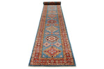 3x23 Red and Blue Kazak Tribal Runner