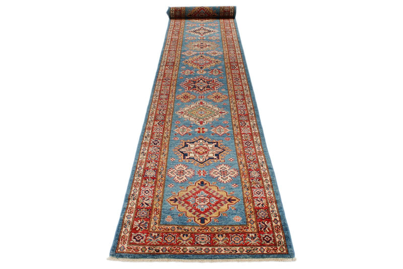 3x23 Red and Blue Kazak Tribal Runner