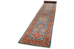 3x23 Red and Blue Kazak Tribal Runner