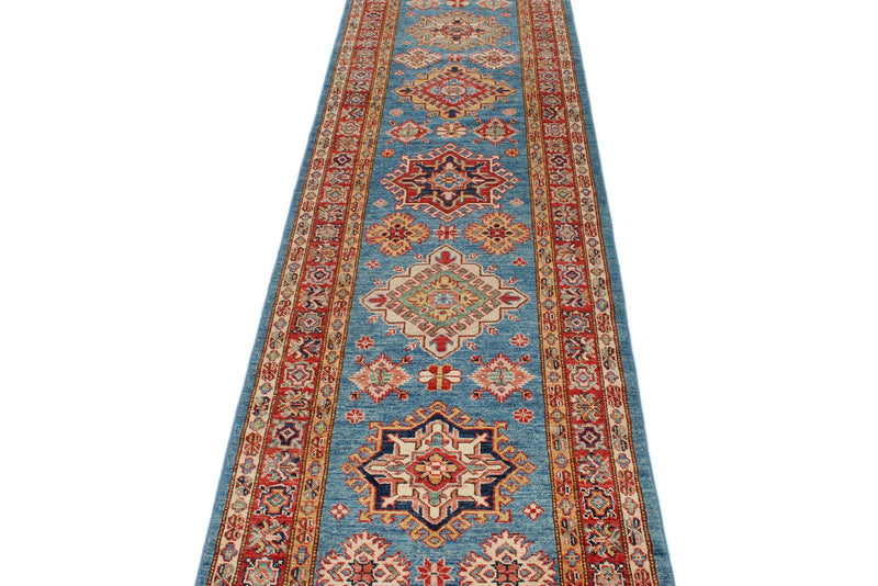 3x23 Red and Blue Kazak Tribal Runner