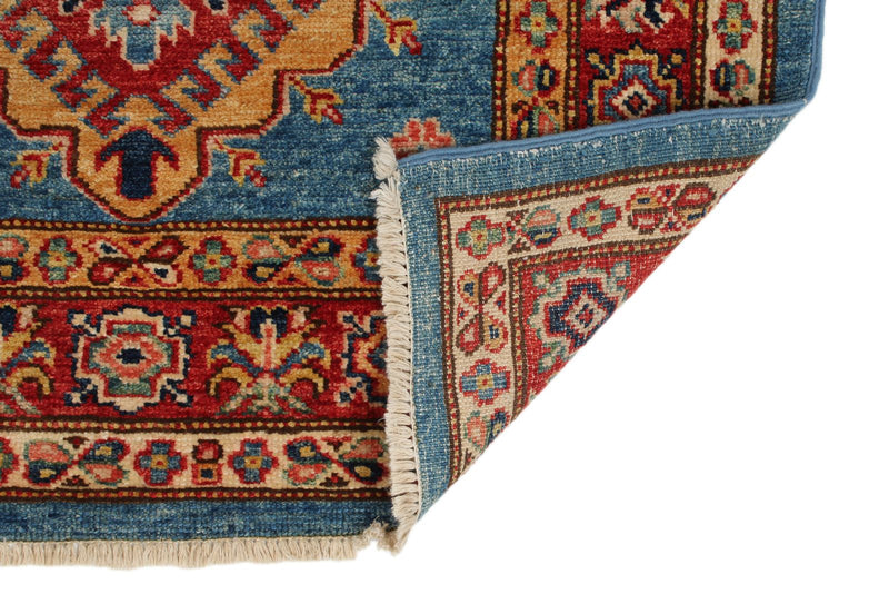 3x23 Red and Blue Kazak Tribal Runner