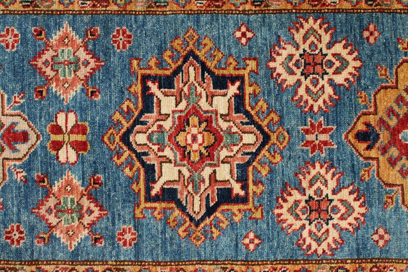 3x23 Red and Blue Kazak Tribal Runner