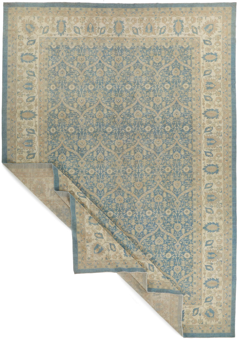 12x18 Blue and Beige Turkish Oushak Rug