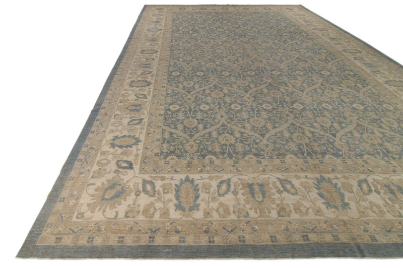 12x18 Blue and Beige Turkish Oushak Rug