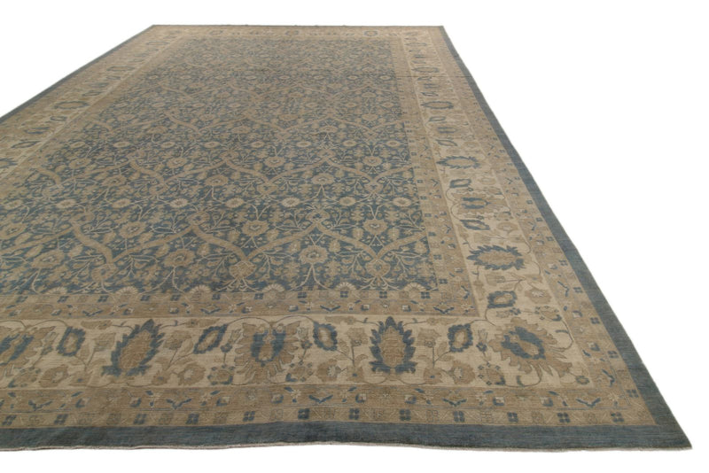 12x18 Blue and Beige Turkish Oushak Rug