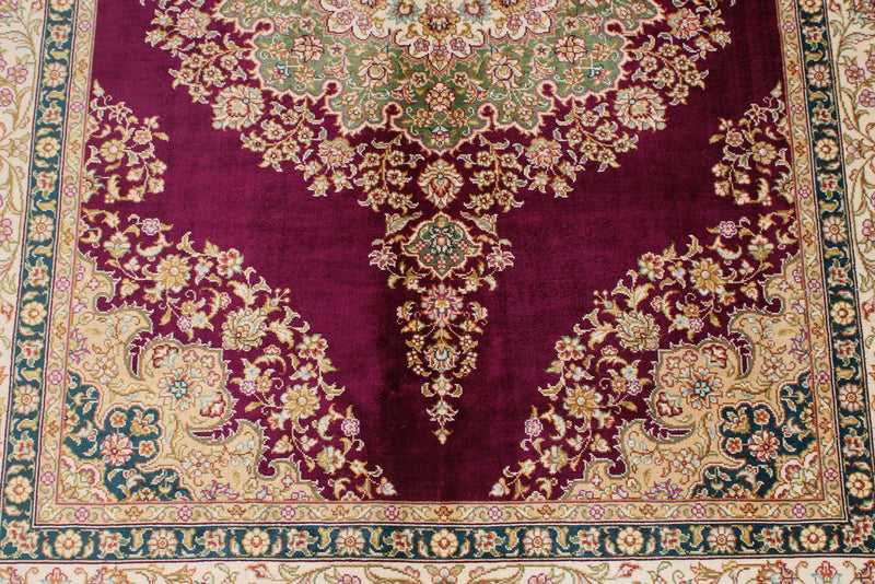 5x6 Purple and Ivory Turkish Silk Rug