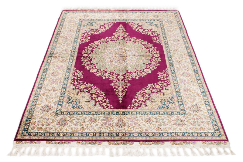 5x6 Purple and Ivory Turkish Silk Rug