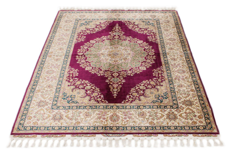 5x6 Purple and Ivory Turkish Silk Rug