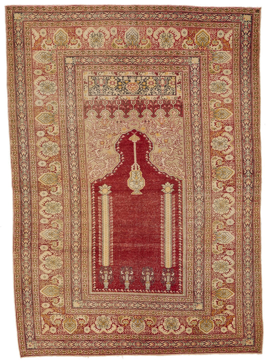 4x6 Red and Beige Turkish Silk Rug