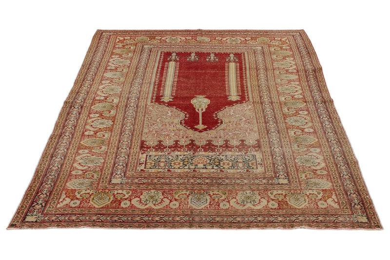 4x6 Red and Beige Turkish Silk Rug