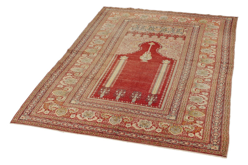 4x6 Red and Beige Turkish Silk Rug