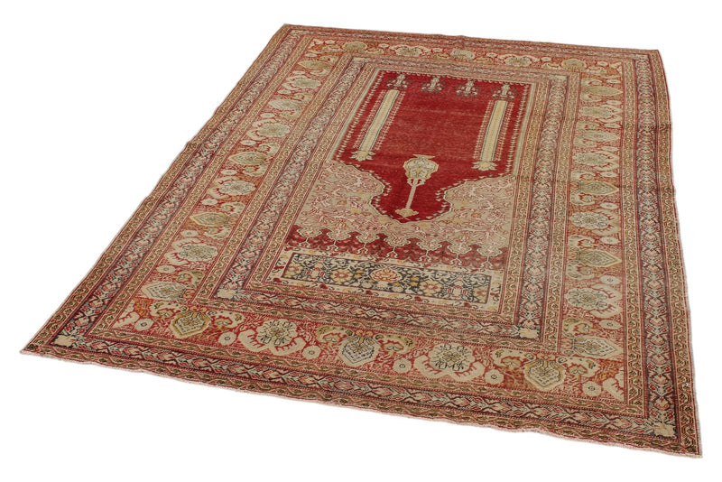 4x6 Red and Beige Turkish Silk Rug