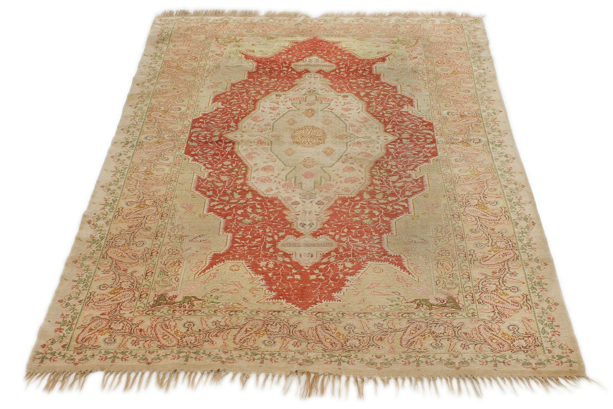 4x6 Red and Green Turkish Traditional Rug