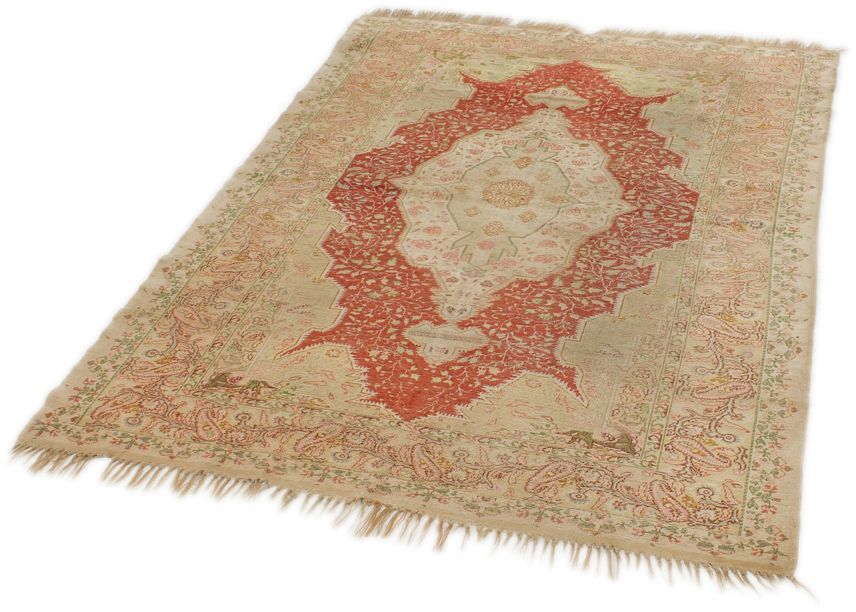 4x6 Red and Green Turkish Traditional Rug