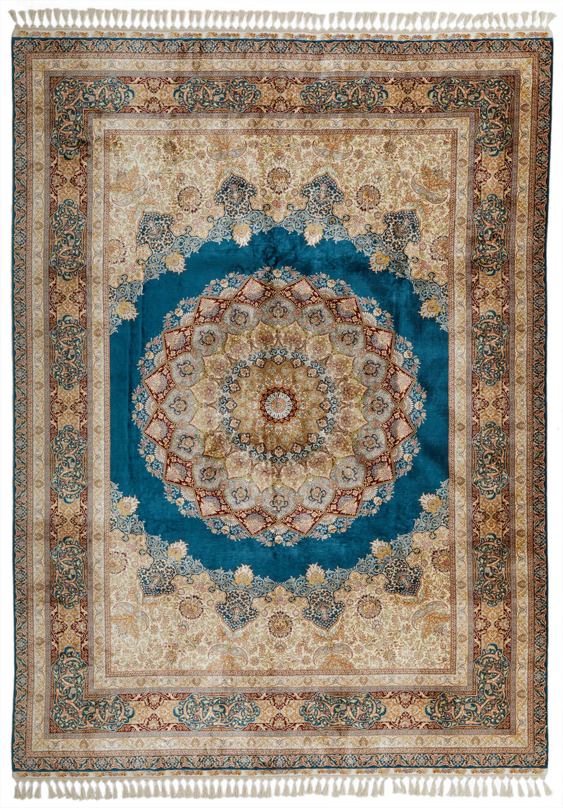 8x10 Multicolor and Blue Turkish Silk Rug