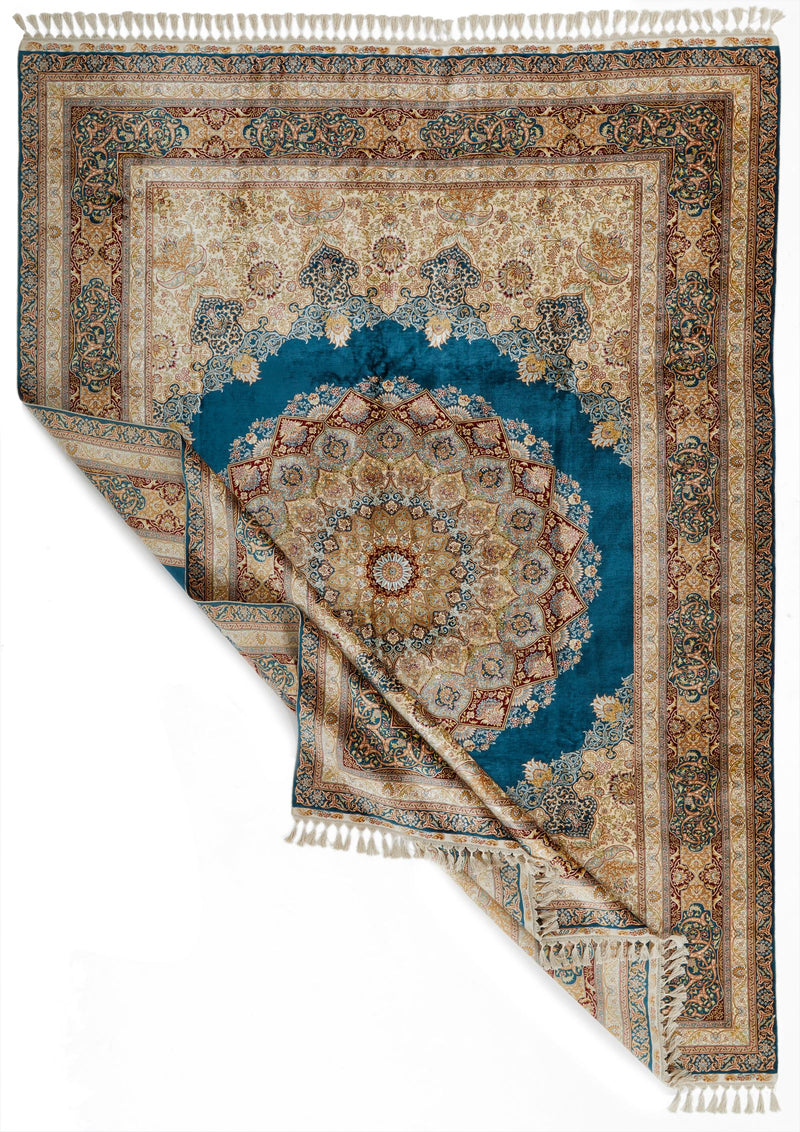 8x10 Multicolor and Blue Turkish Silk Rug