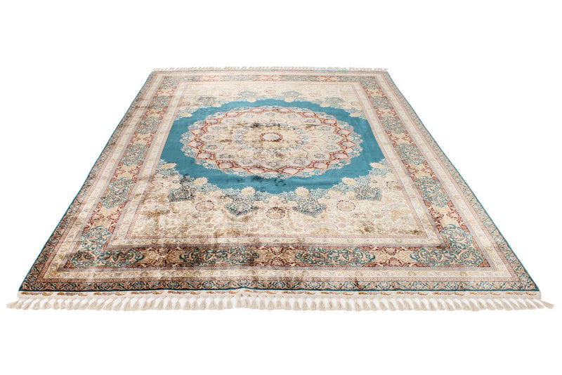 8x10 Multicolor and Blue Turkish Silk Rug