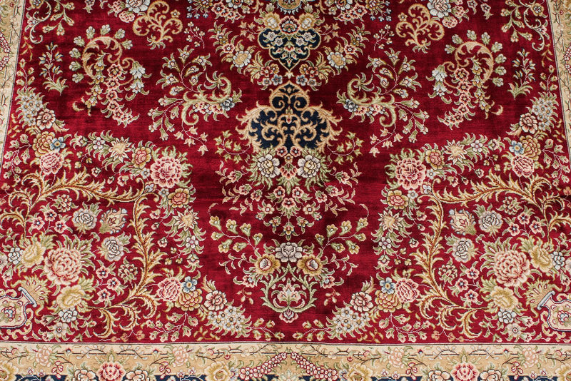 5x7 Red and Navy Turkish Silk Rug