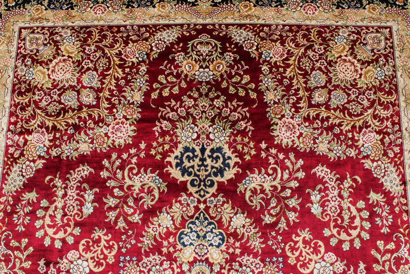 5x7 Red and Navy Turkish Silk Rug