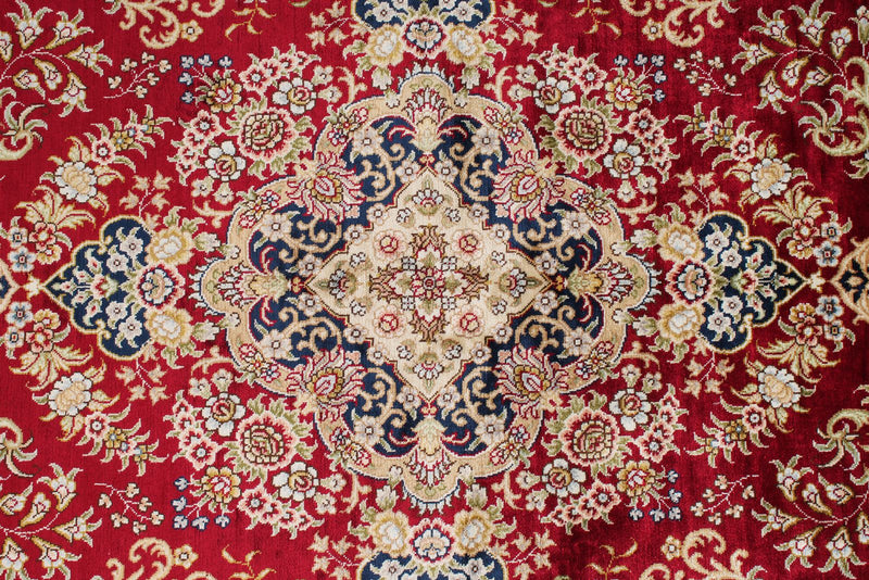 5x7 Red and Navy Turkish Silk Rug