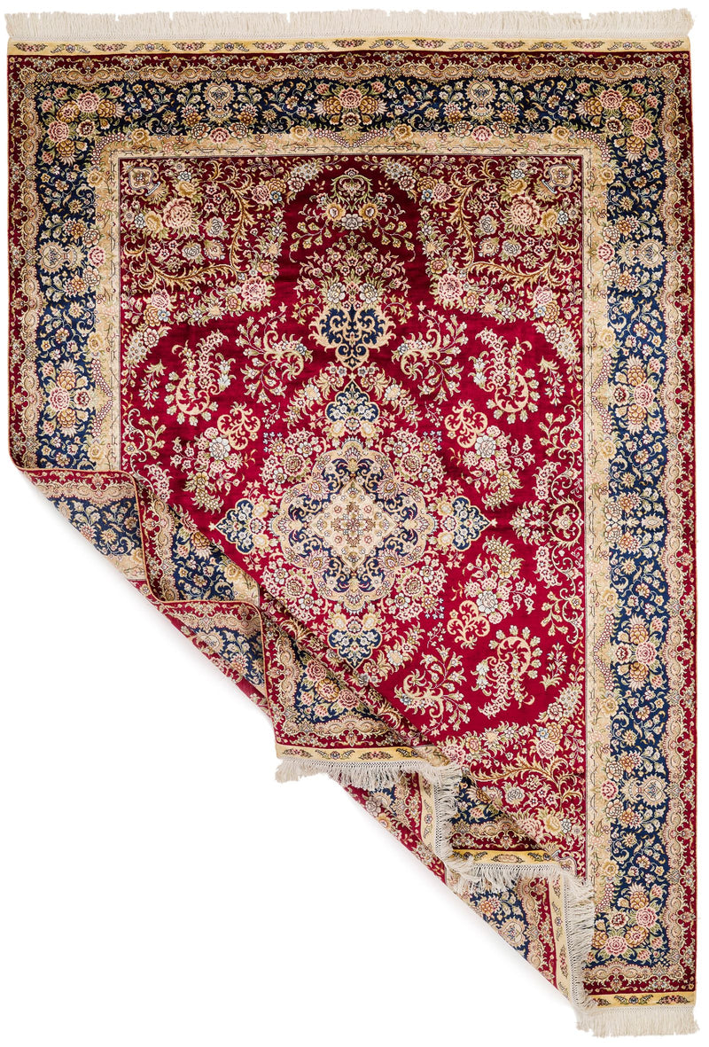 5x7 Red and Navy Turkish Silk Rug