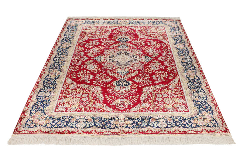 5x7 Red and Navy Turkish Silk Rug