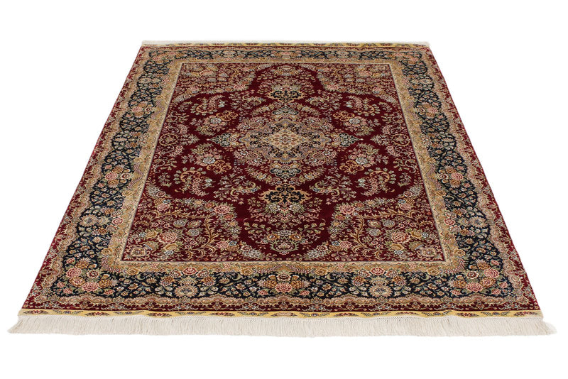 5x7 Red and Navy Turkish Silk Rug