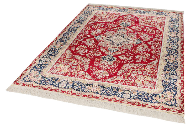 5x7 Red and Navy Turkish Silk Rug