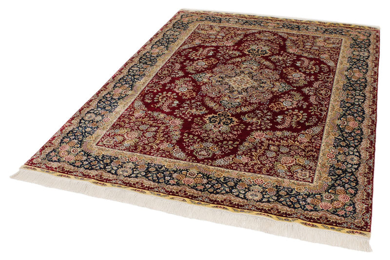 5x7 Red and Navy Turkish Silk Rug