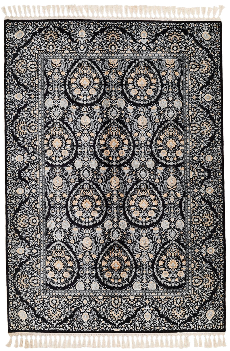 5x7 Black and Ivory Turkish Silk Rug