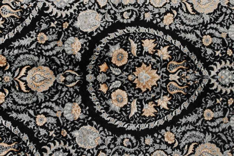 5x7 Black and Ivory Turkish Silk Rug