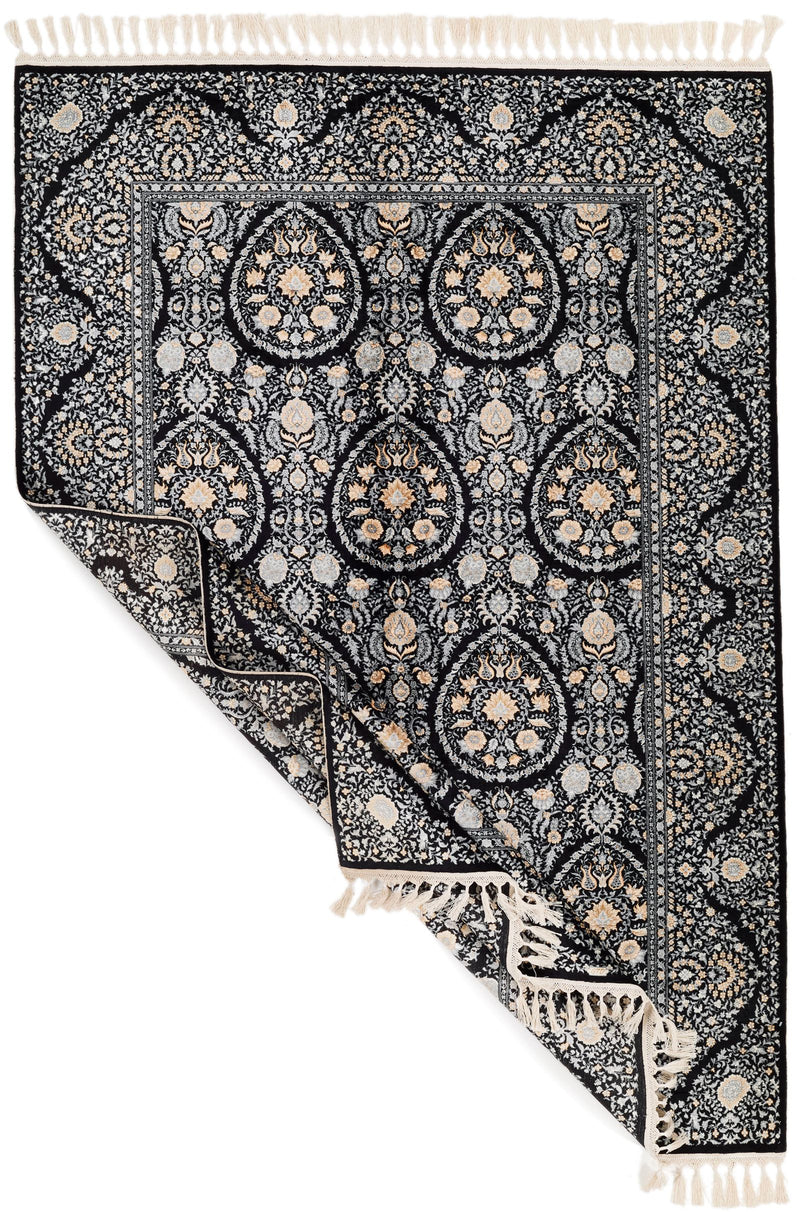 5x7 Black and Ivory Turkish Silk Rug