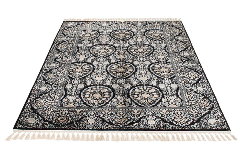 5x7 Black and Ivory Turkish Silk Rug