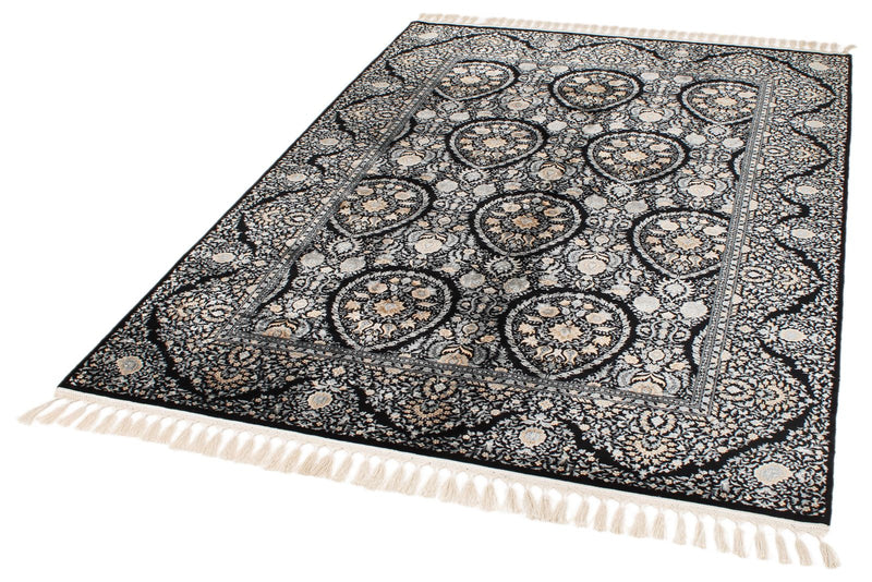 5x7 Black and Ivory Turkish Silk Rug