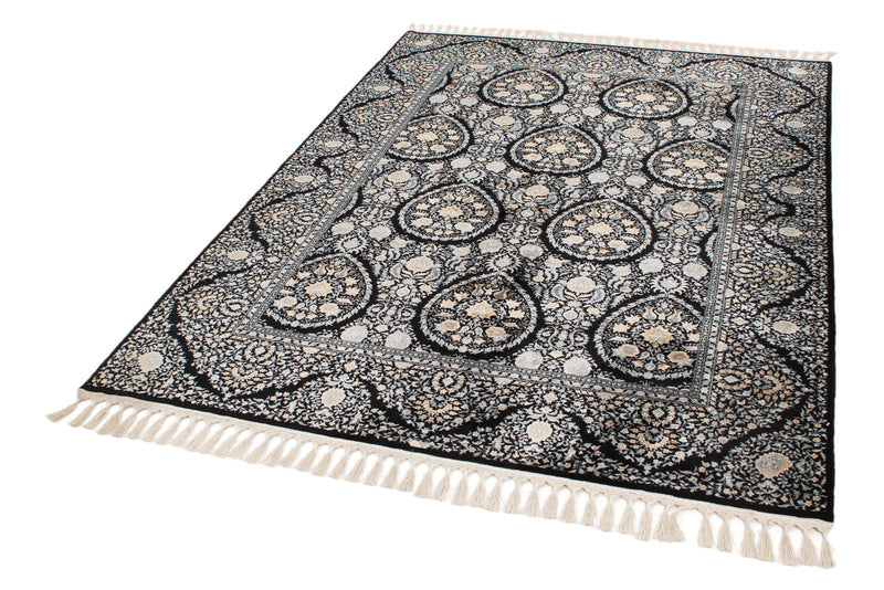 5x7 Black and Ivory Turkish Silk Rug