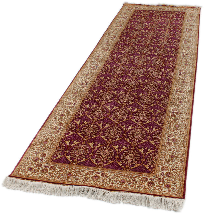3x10 Purple and Ivory Turkish Silk Runner