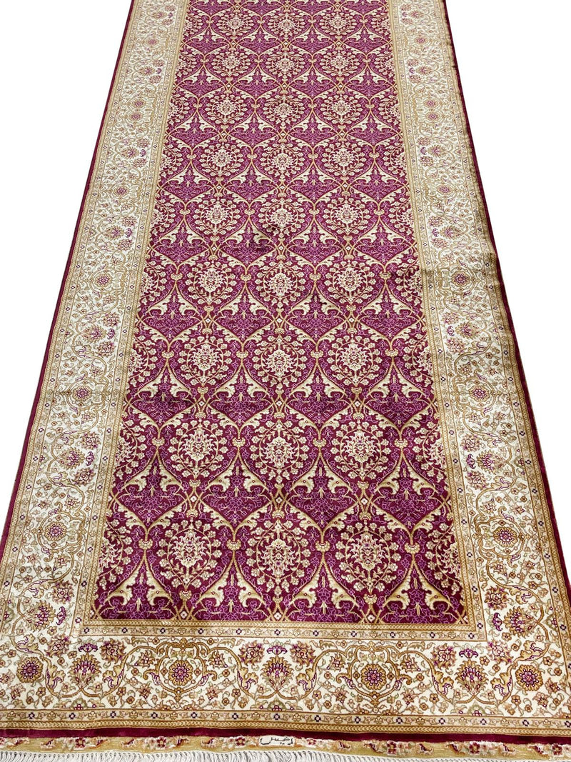 3x10 Purple and Ivory Turkish Silk Runner