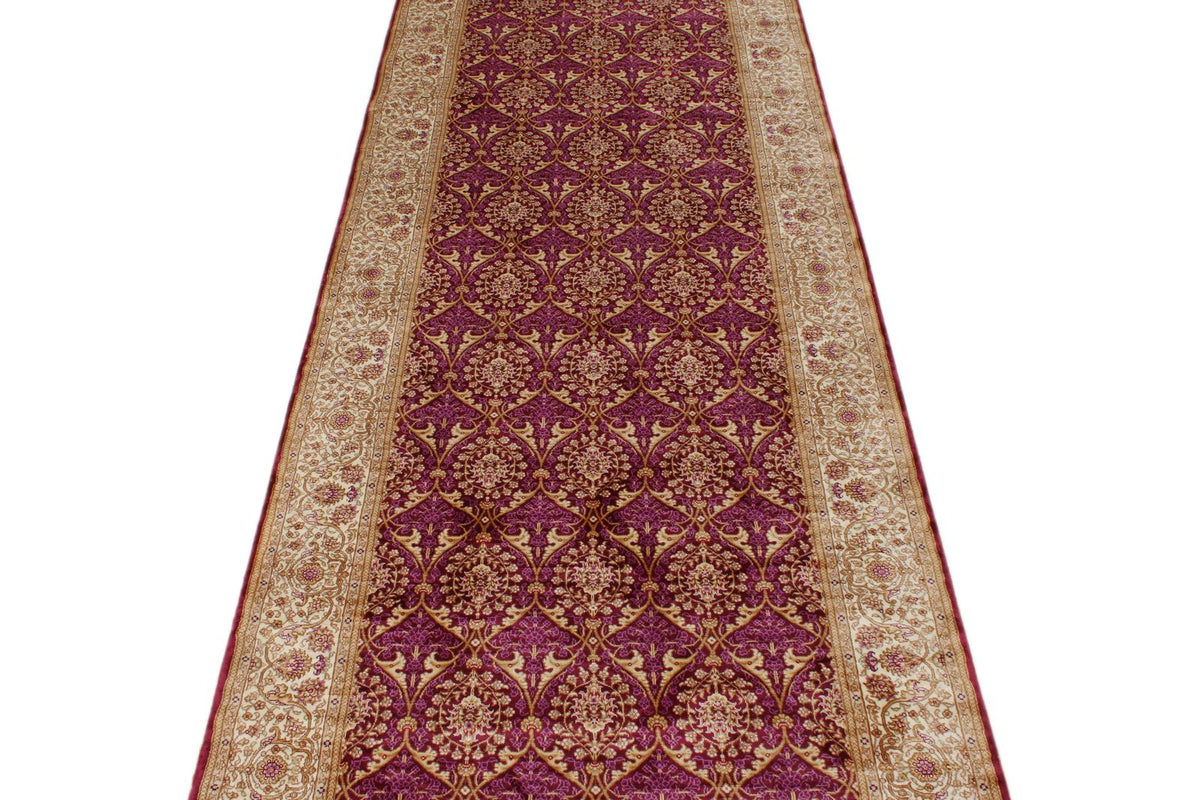 3x10 Purple and Ivory Turkish Silk Runner