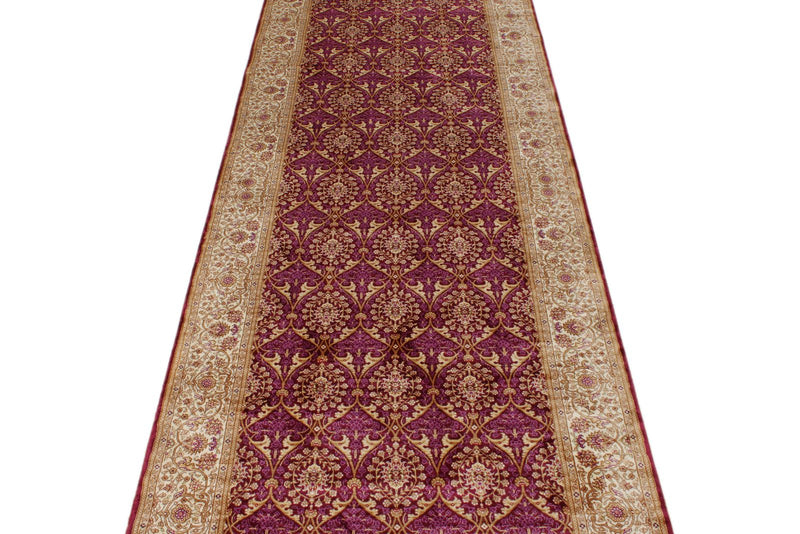 3x10 Purple and Ivory Turkish Silk Runner