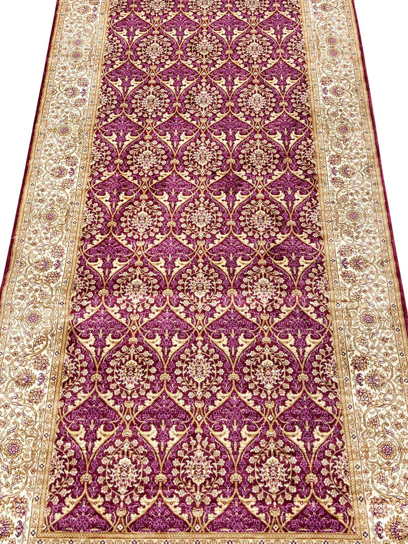 3x10 Purple and Ivory Turkish Silk Runner