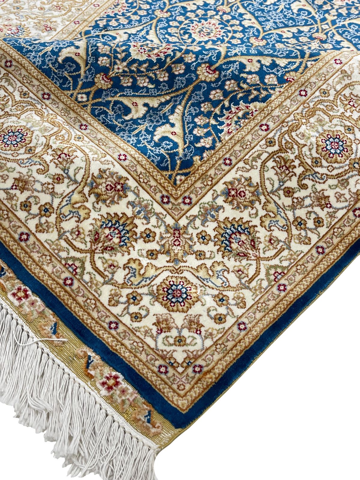 3x10 Blue and Ivory Turkish Silk Runner