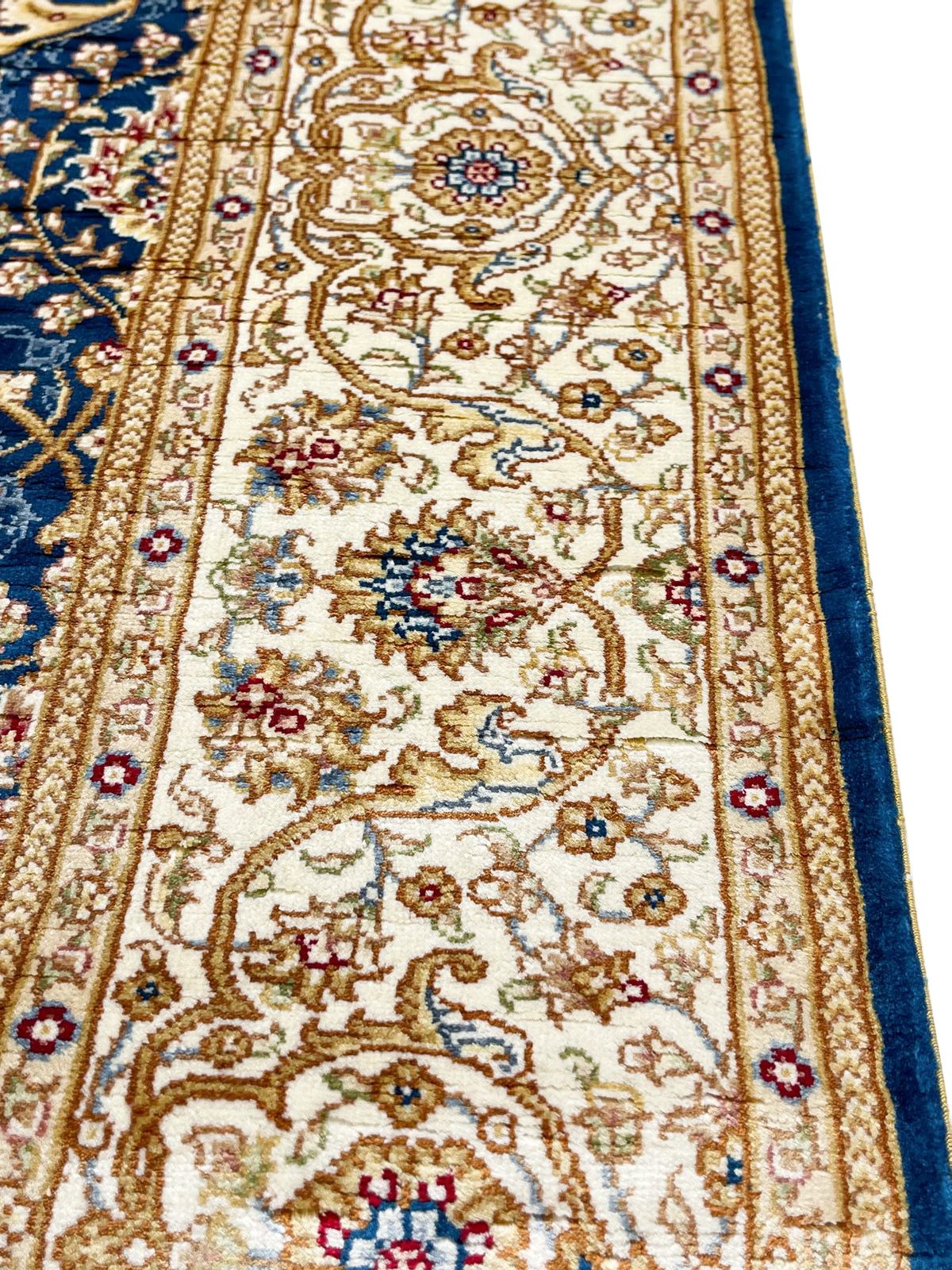 3x10 Blue and Ivory Turkish Silk Runner