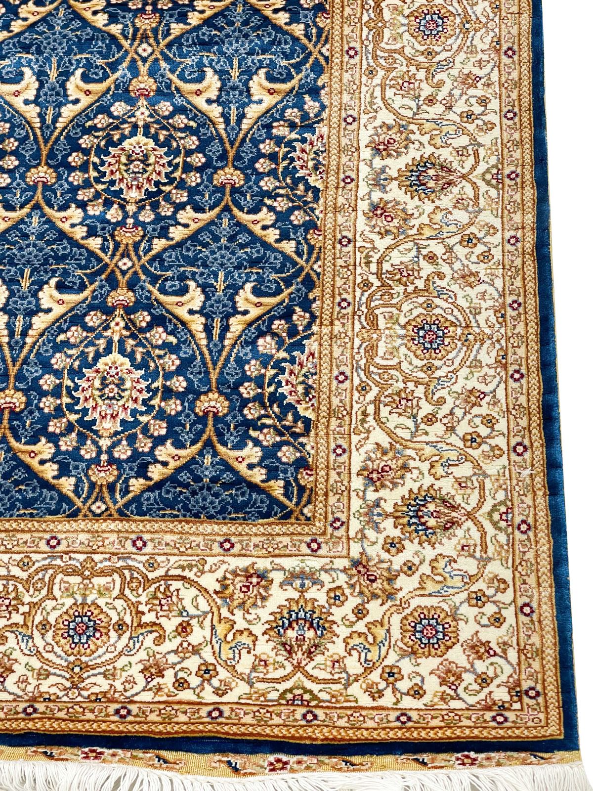 3x10 Blue and Ivory Turkish Silk Runner