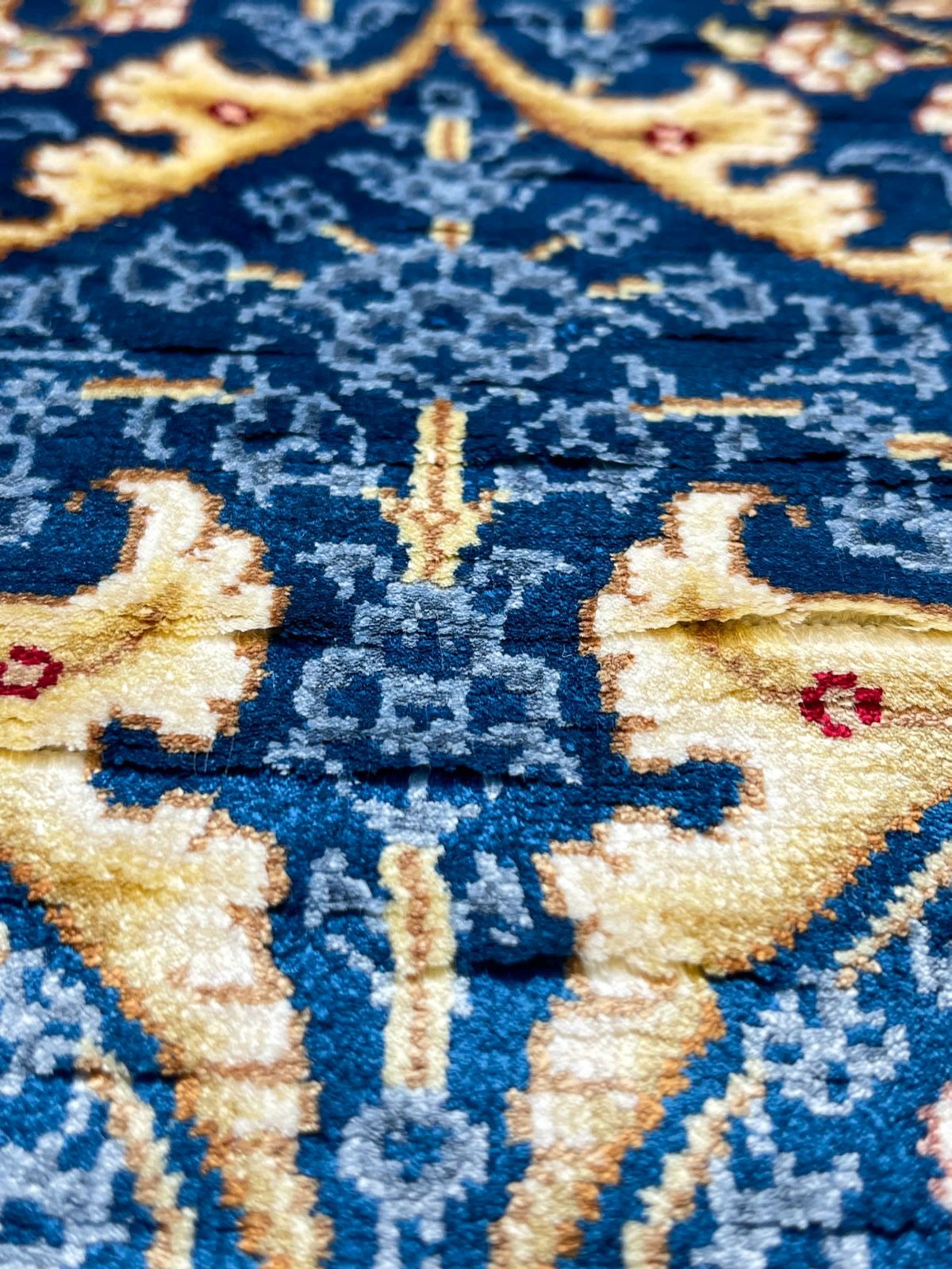 3x10 Blue and Ivory Turkish Silk Runner