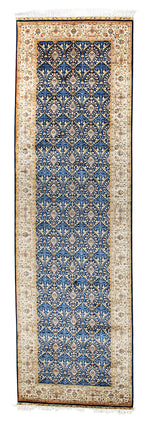 3x10 Blue and Ivory Turkish Silk Runner