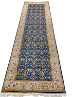 3x10 Blue and Ivory Turkish Silk Runner