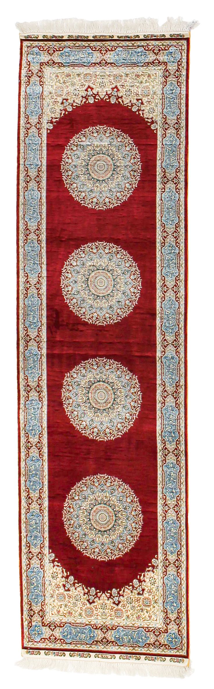 3x10 Red and Blue Turkish Silk Runner