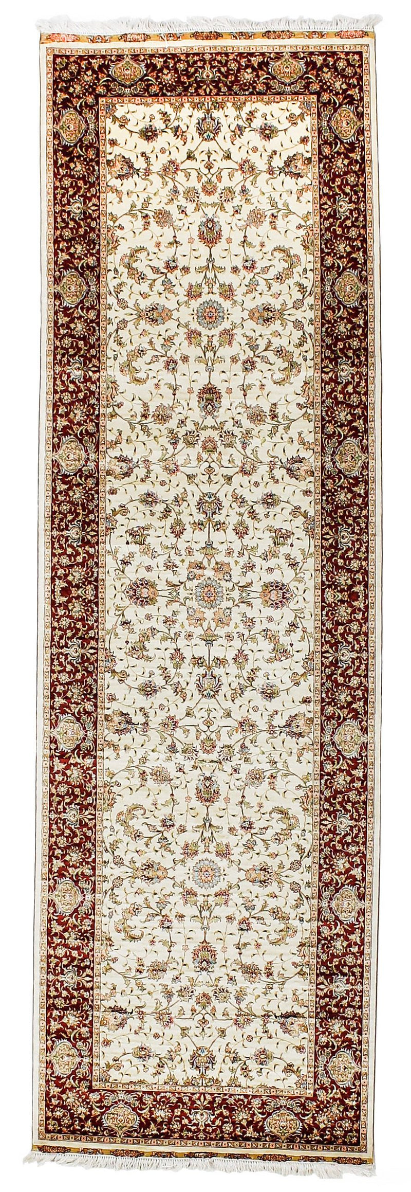 3x10 Ivory and Rust Turkish Silk Runner